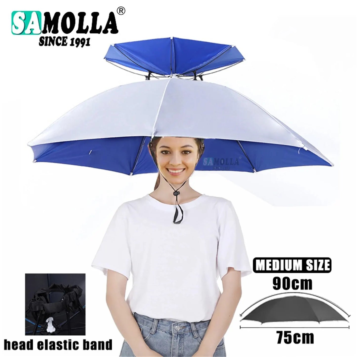 Rain Umbrella Hat Foldable Sun Shade Waterproof Fishing Headwear Cap Beach Head Hats Double-Layer UV Protection Sunscreen