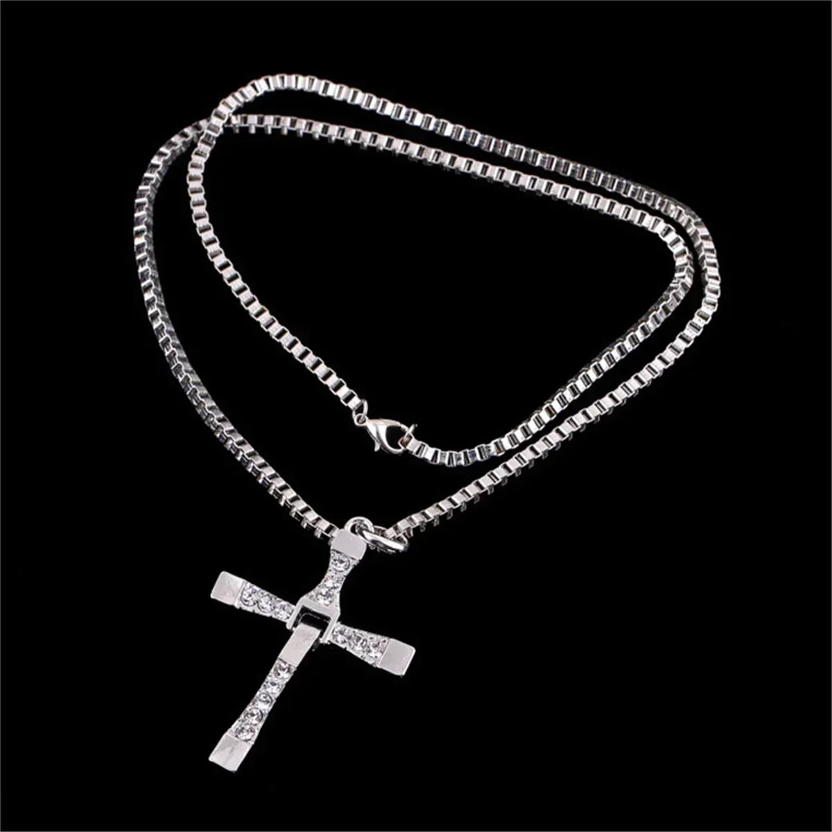 Classic Rhinestone Sliver Color Pendant Men Crystal Jesus Cross Necklace Activity Male Gift Jewelry Wholesale Dropshipping