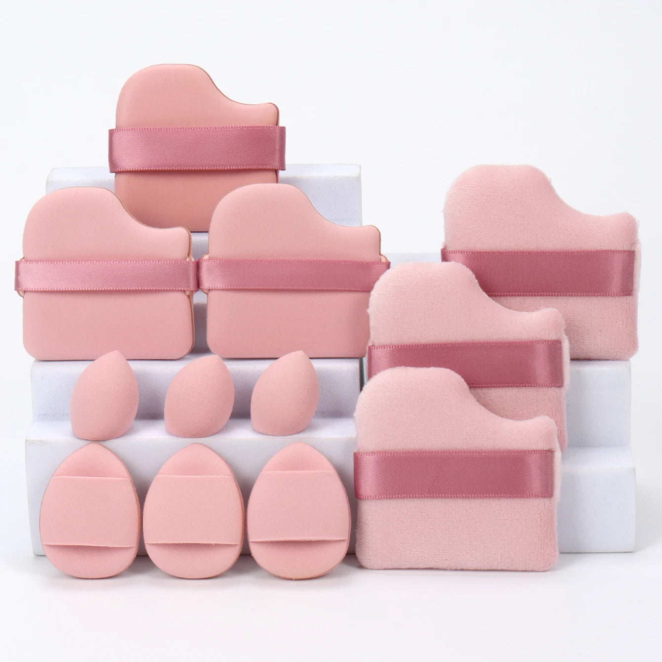 12-Piece All-Purpose Makeup Sponge Set, Made of 3 Loose Powder Puffs, 3 Mini Air Cushion Puffs, 3 Beauty Eggs and 3 Mini Beauty