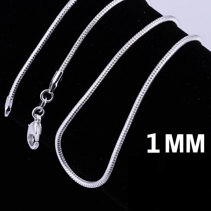 NEW 1MM 925 Sterling Silver Chain Fashion Sliver Necklace High Quality Snake Chain For Men And Women