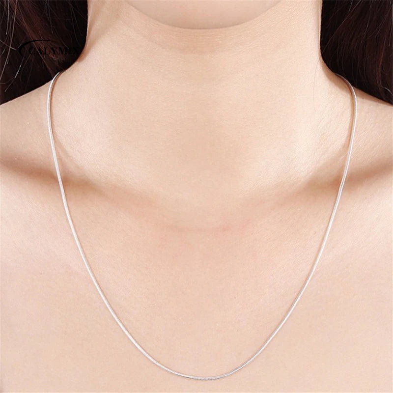 NEW 1MM 925 Sterling Silver Chain Fashion Sliver Necklace High Quality Snake Chain For Men And Women